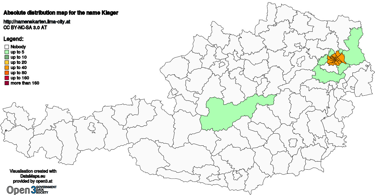 Absolute Distribution maps for surname Klager