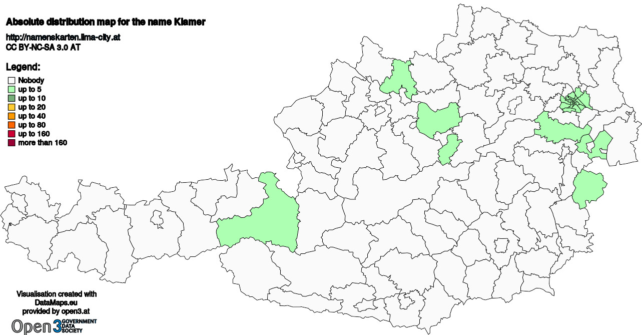 Absolute Distribution maps for surname Klamer