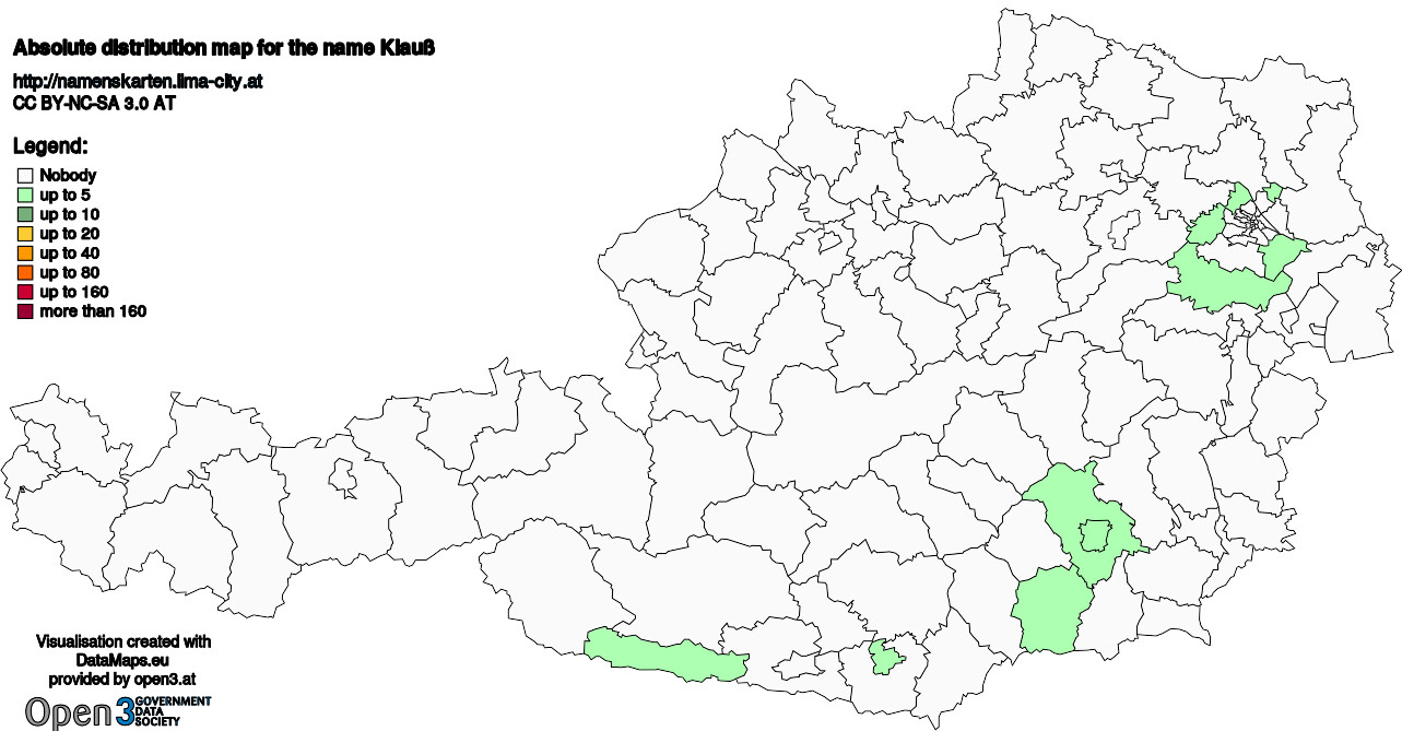 Absolute Distribution maps for surname Klauß