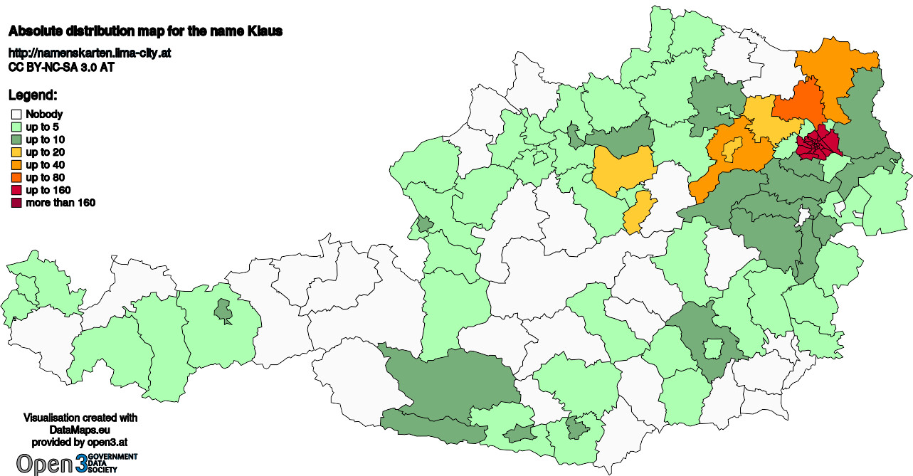 Absolute Distribution maps for surname Klaus