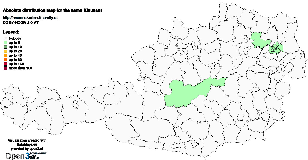 Absolute Distribution maps for surname Klausser