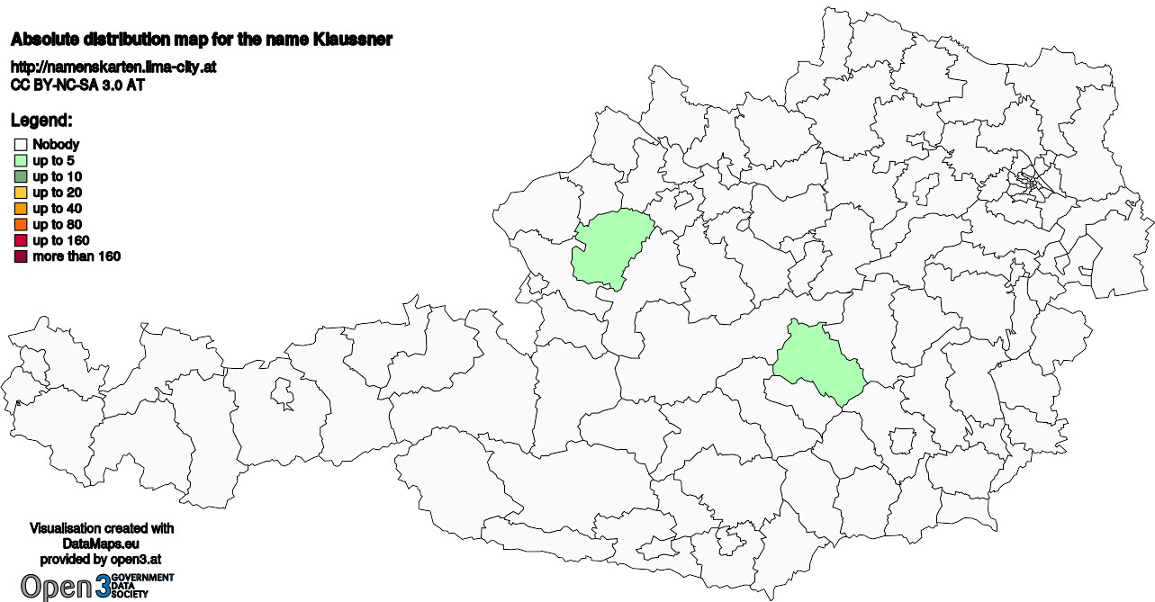 Absolute Distribution maps for surname Klaussner