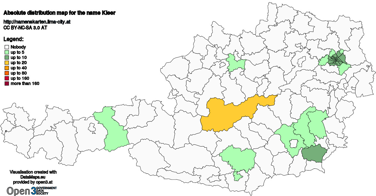 Absolute Distribution maps for surname Kleer