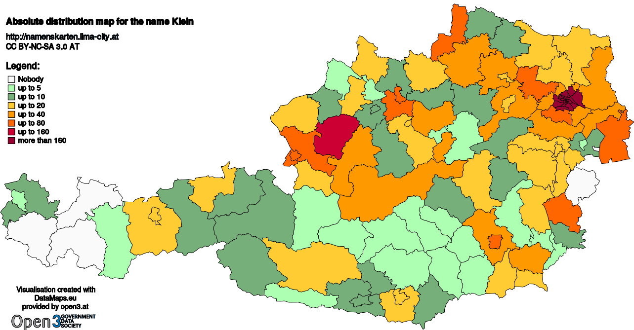 Absolute Distribution maps for surname Klein