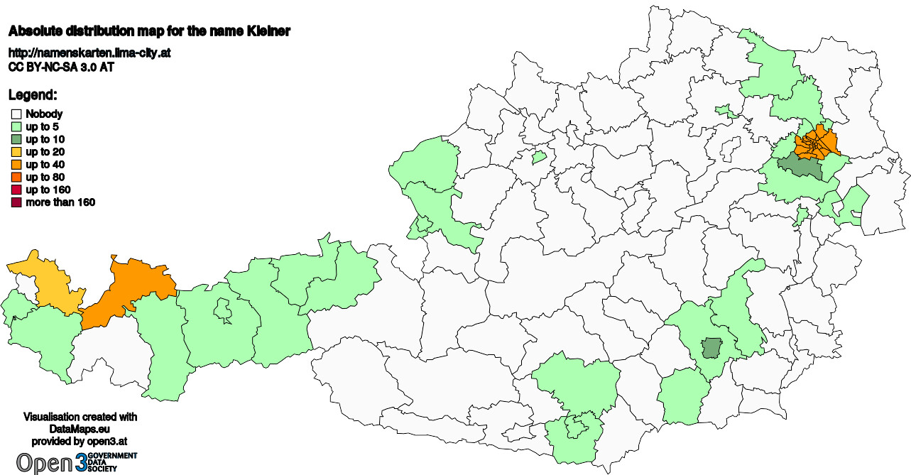 Absolute Distribution maps for surname Kleiner