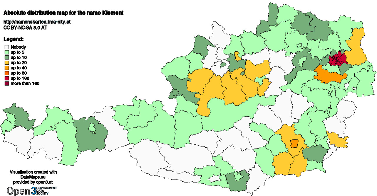 Absolute Distribution maps for surname Klement