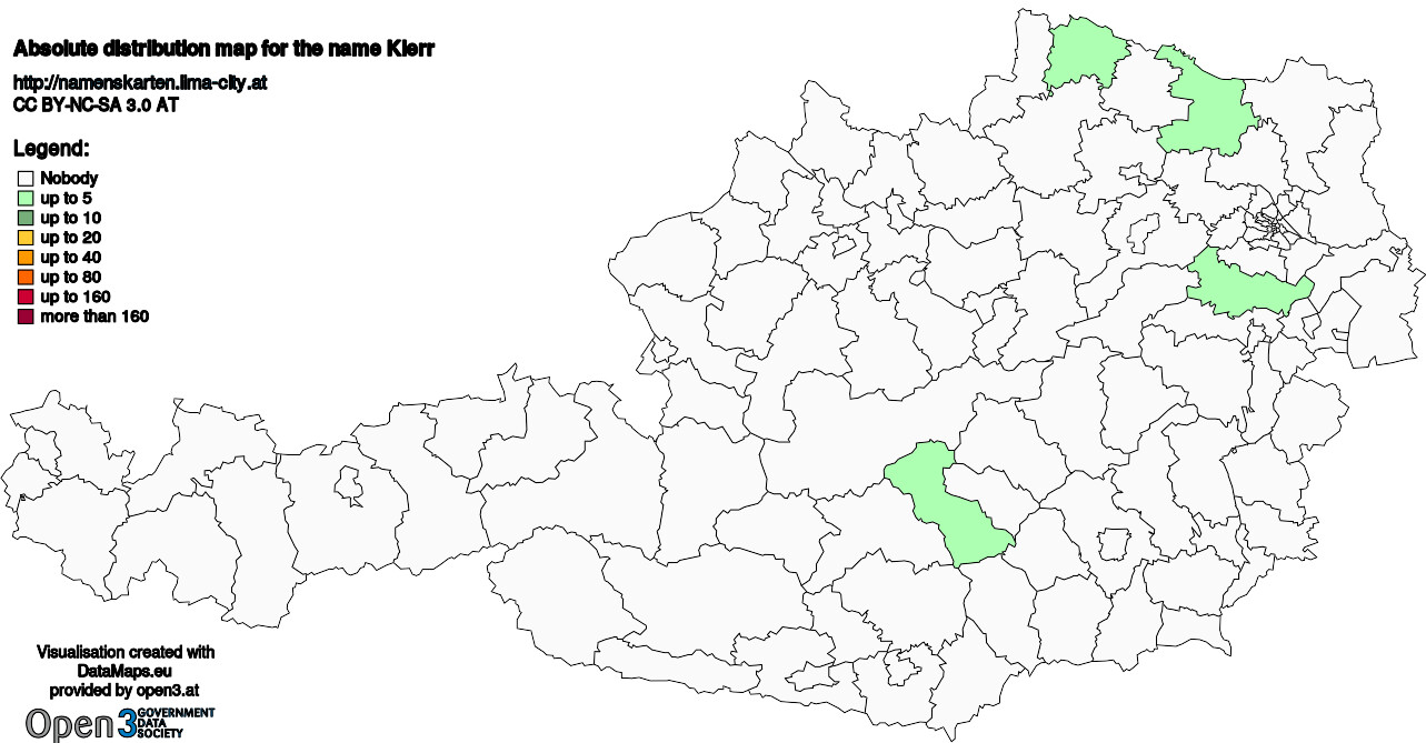 Absolute Distribution maps for surname Klerr