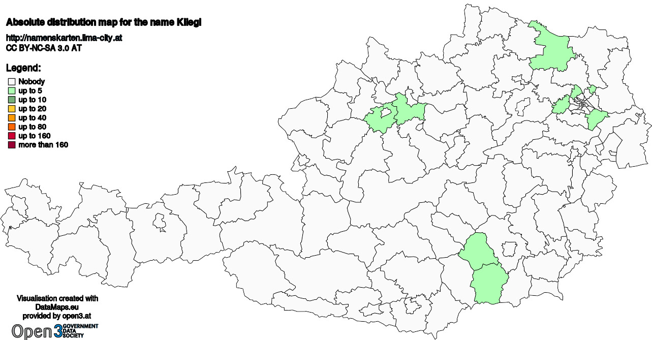 Absolute Distribution maps for surname Kliegl