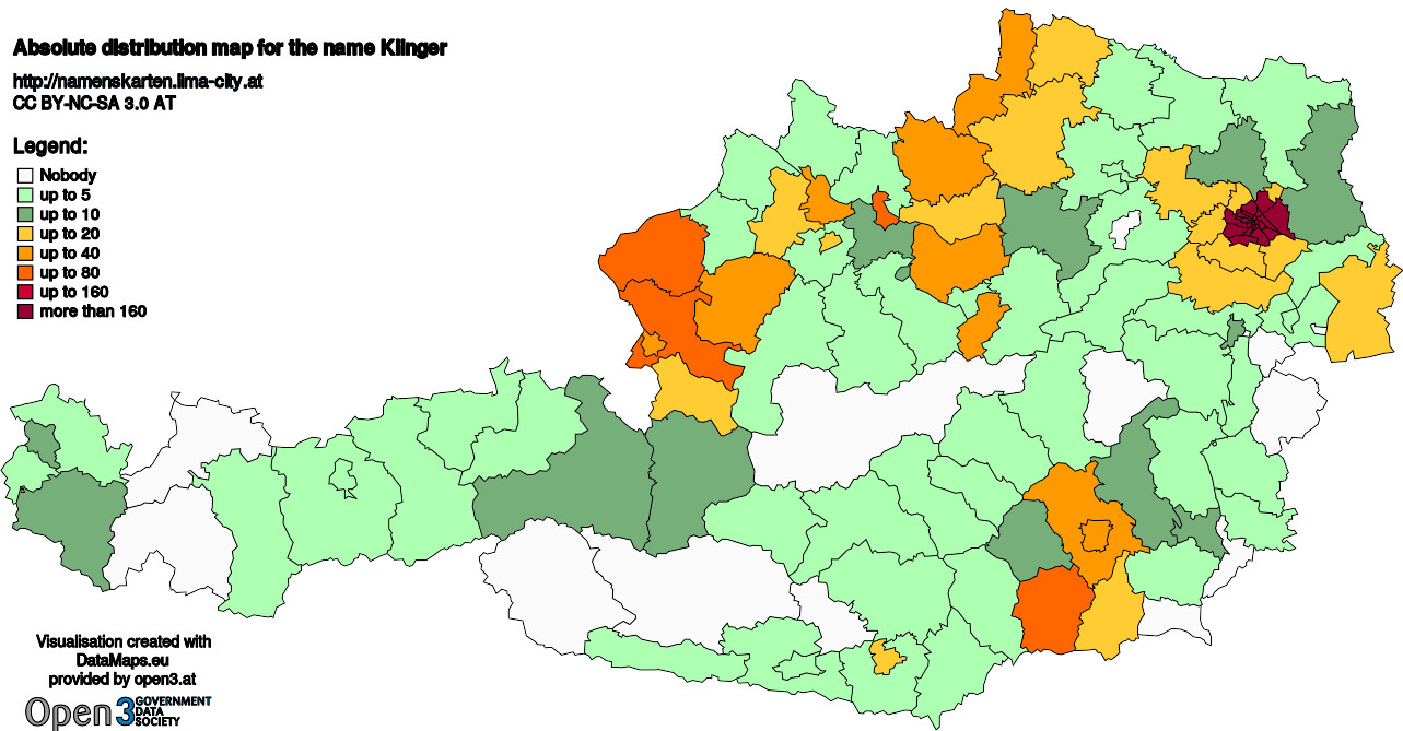 Absolute Distribution maps for surname Klinger
