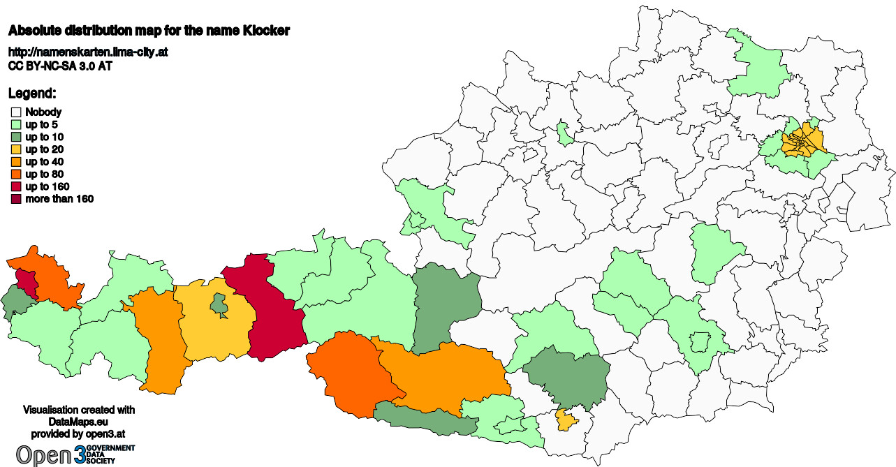 Absolute Distribution maps for surname Klocker