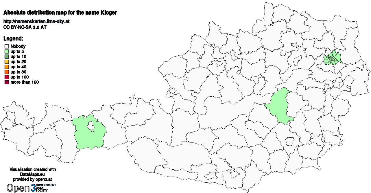 Absolute Distribution maps for surname Kloger