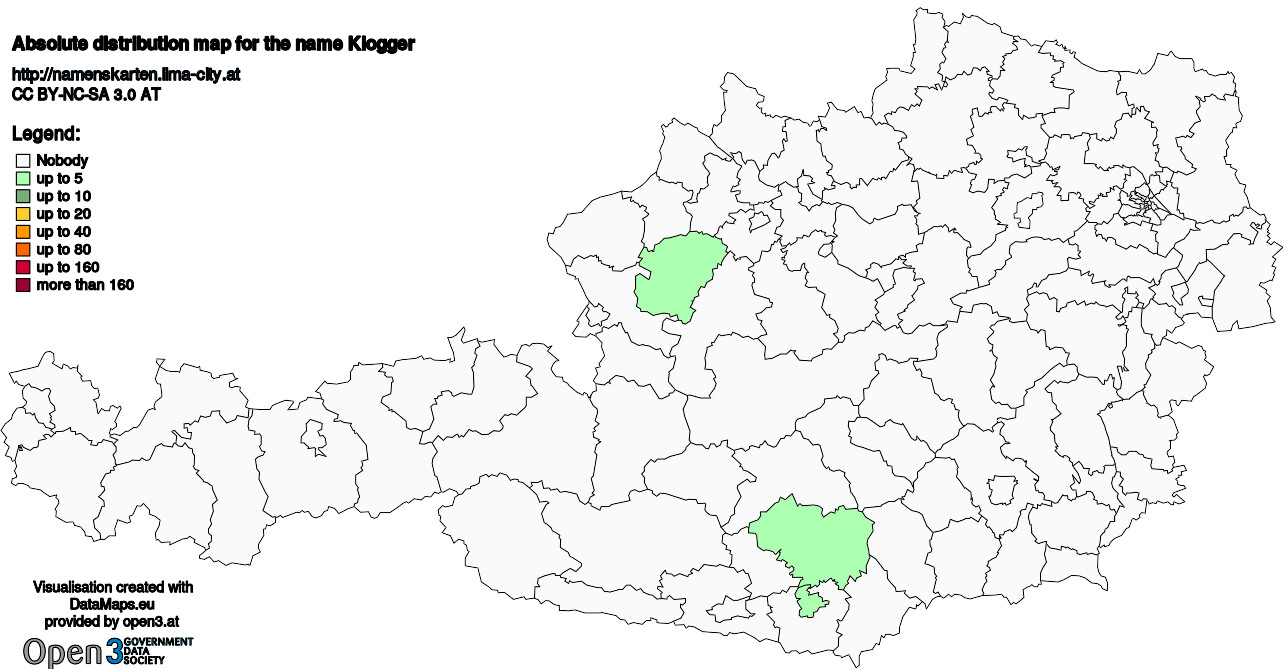 Absolute Distribution maps for surname Klogger