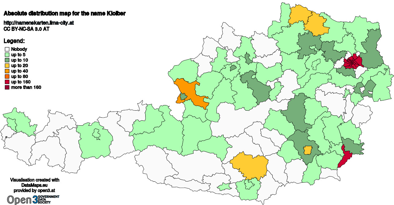 Absolute Distribution maps for surname Kloiber