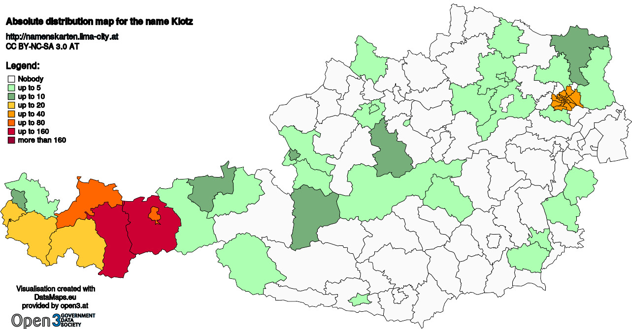 Absolute Distribution maps for surname Klotz