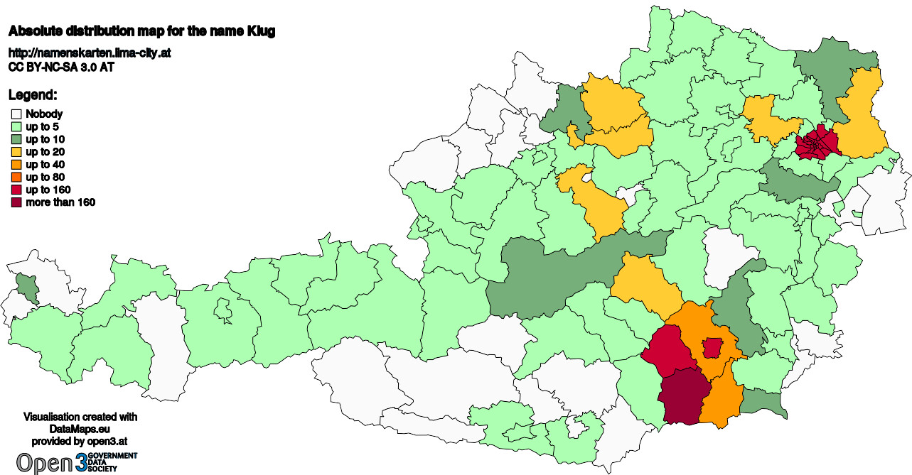 Absolute Distribution maps for surname Klug