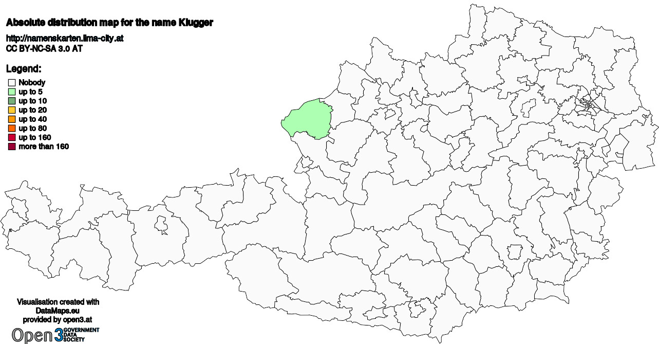 Absolute Distribution maps for surname Klugger