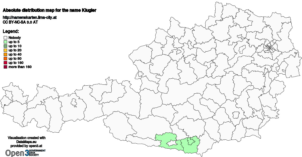 Absolute Distribution maps for surname Klugler