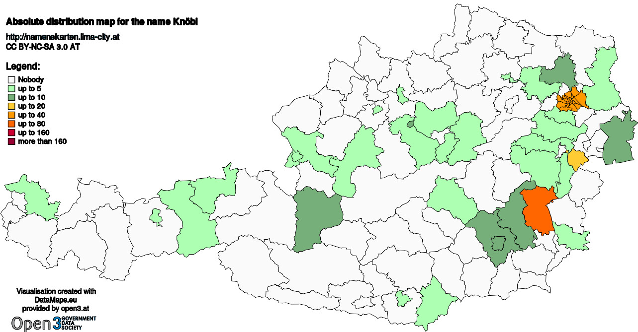 Absolute Distribution maps for surname Knöbl