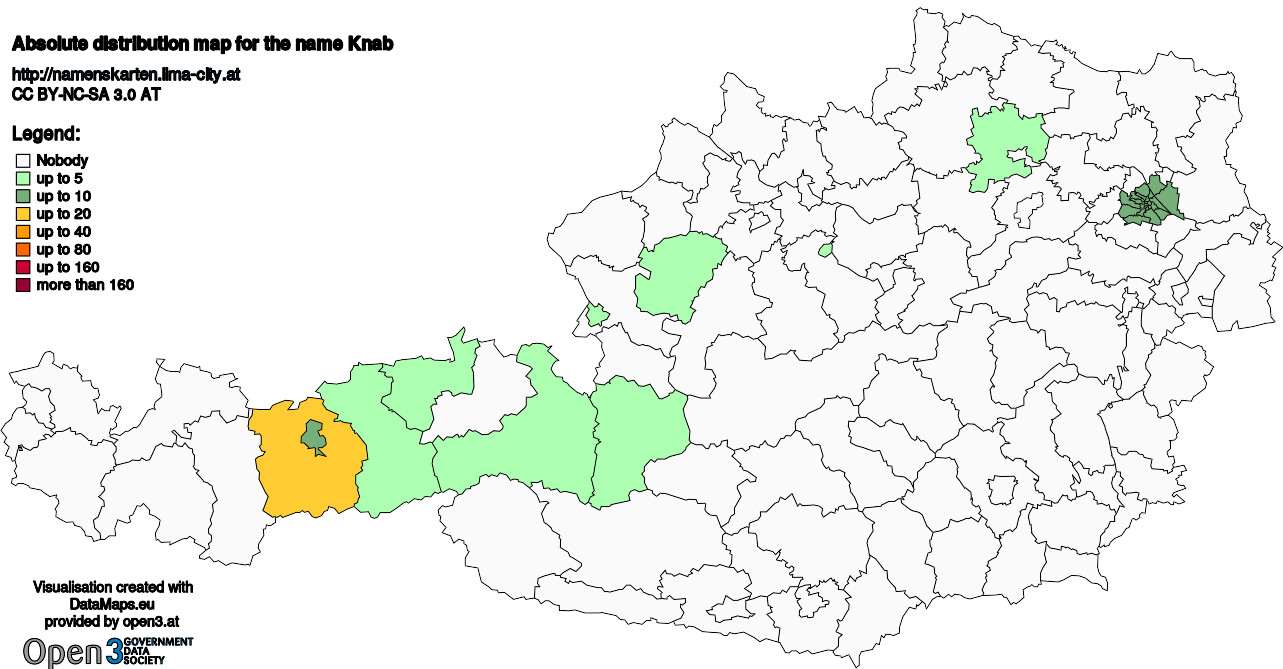 Absolute Distribution maps for surname Knab