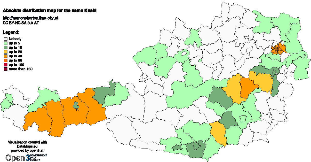 Absolute Distribution maps for surname Knabl