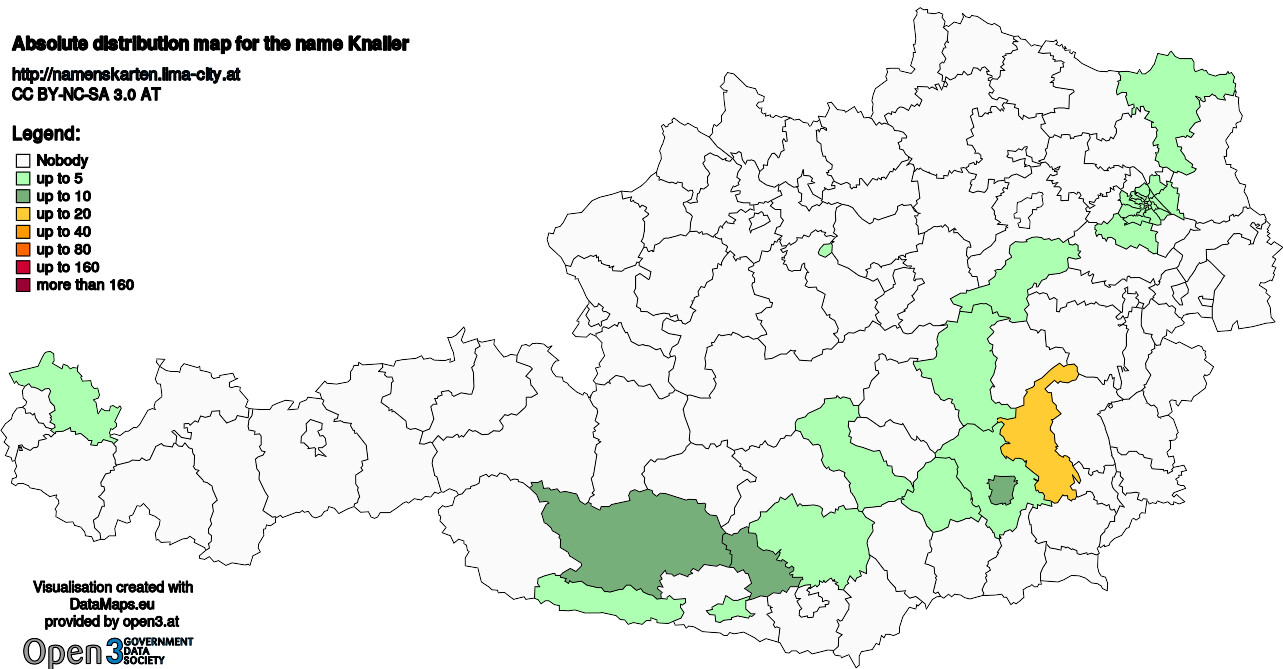 Absolute Distribution maps for surname Knaller