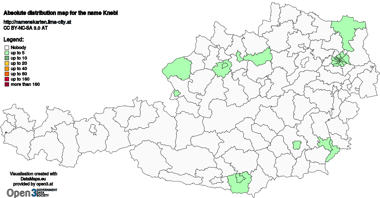 Absolute Distribution maps for surname Knebl