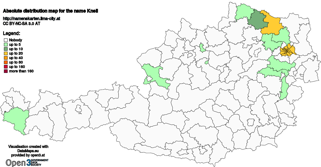 Absolute Distribution maps for surname Knell