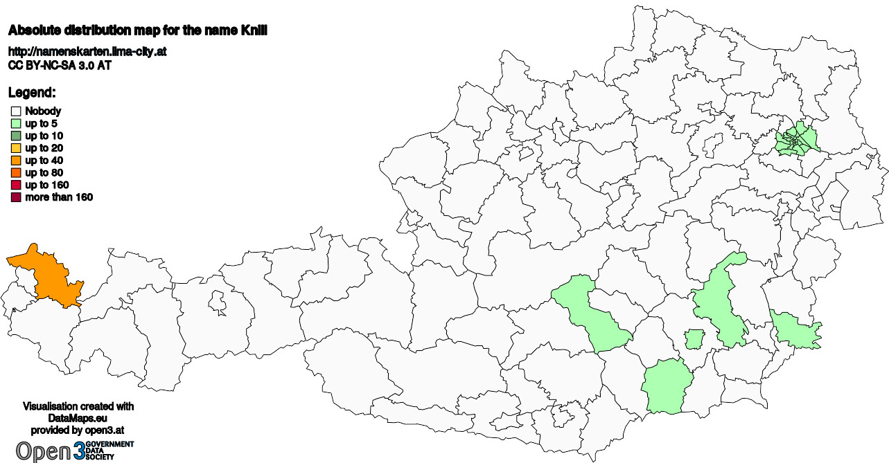 Absolute Distribution maps for surname Knill