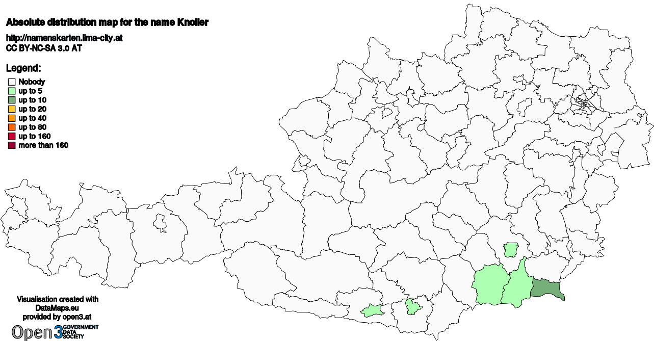 Absolute Distribution maps for surname Knoller