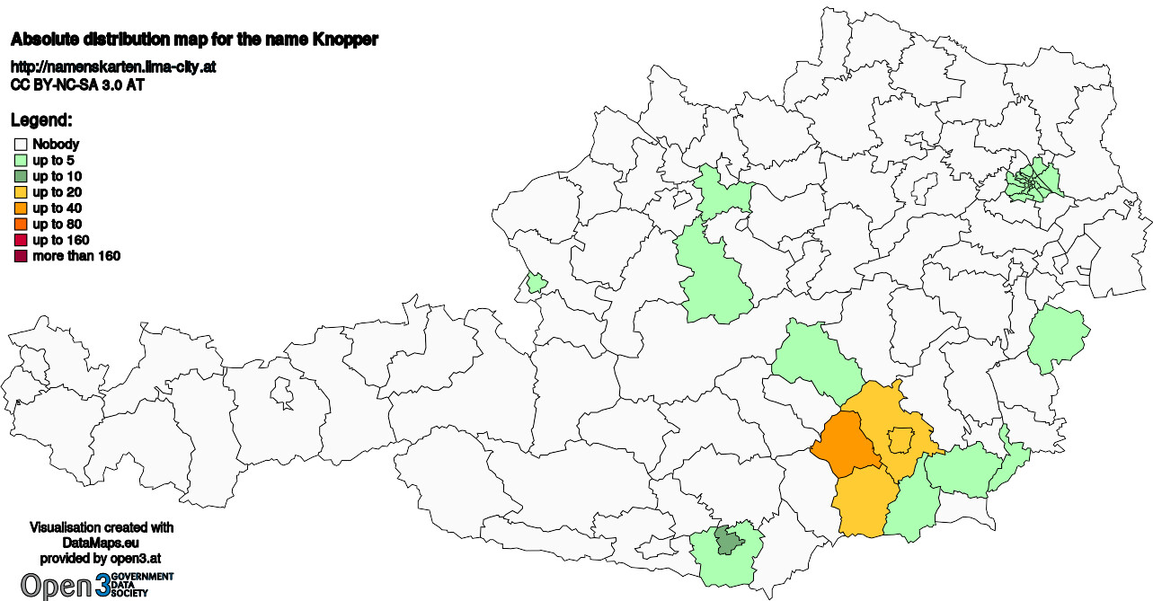 Absolute Distribution maps for surname Knopper