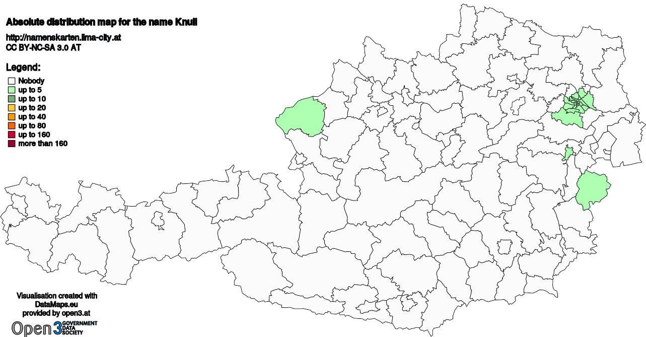 Absolute Distribution maps for surname Knull