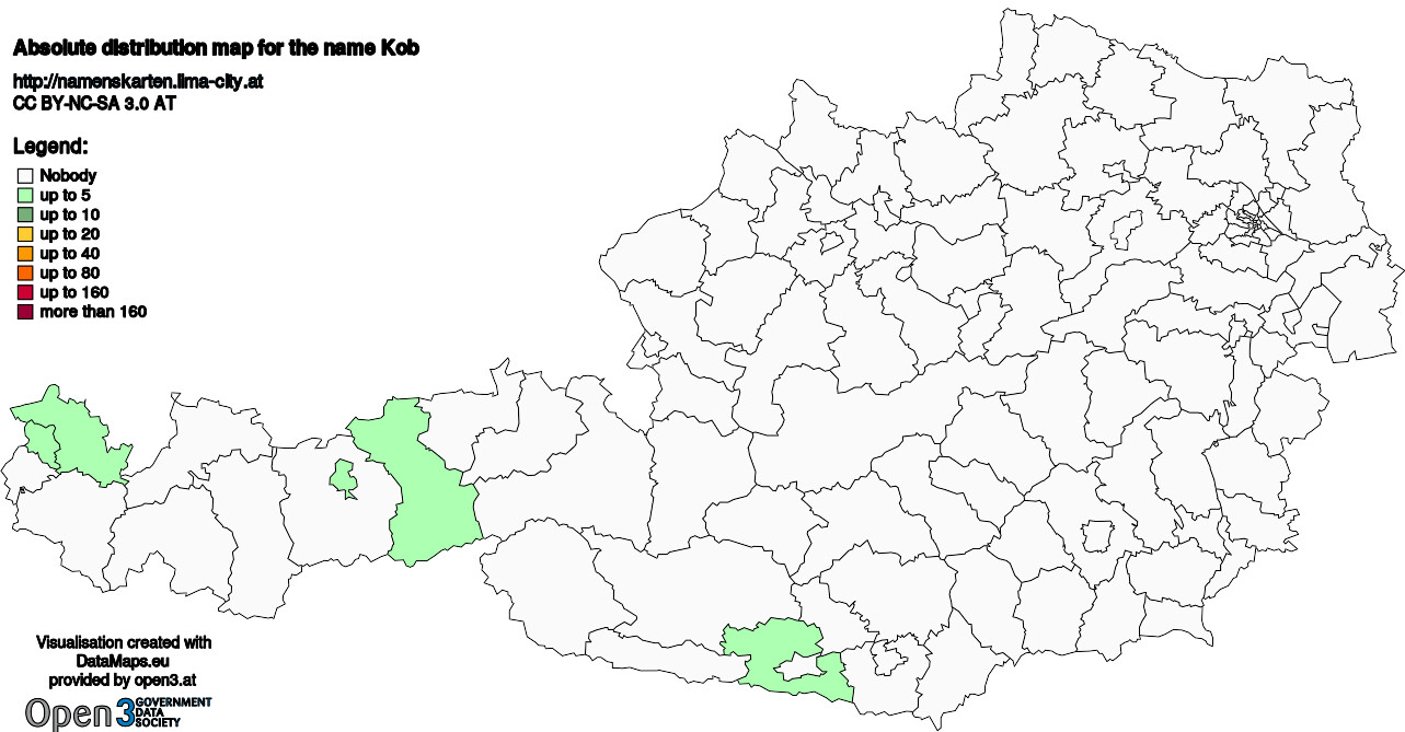 Absolute Distribution maps for surname Kob