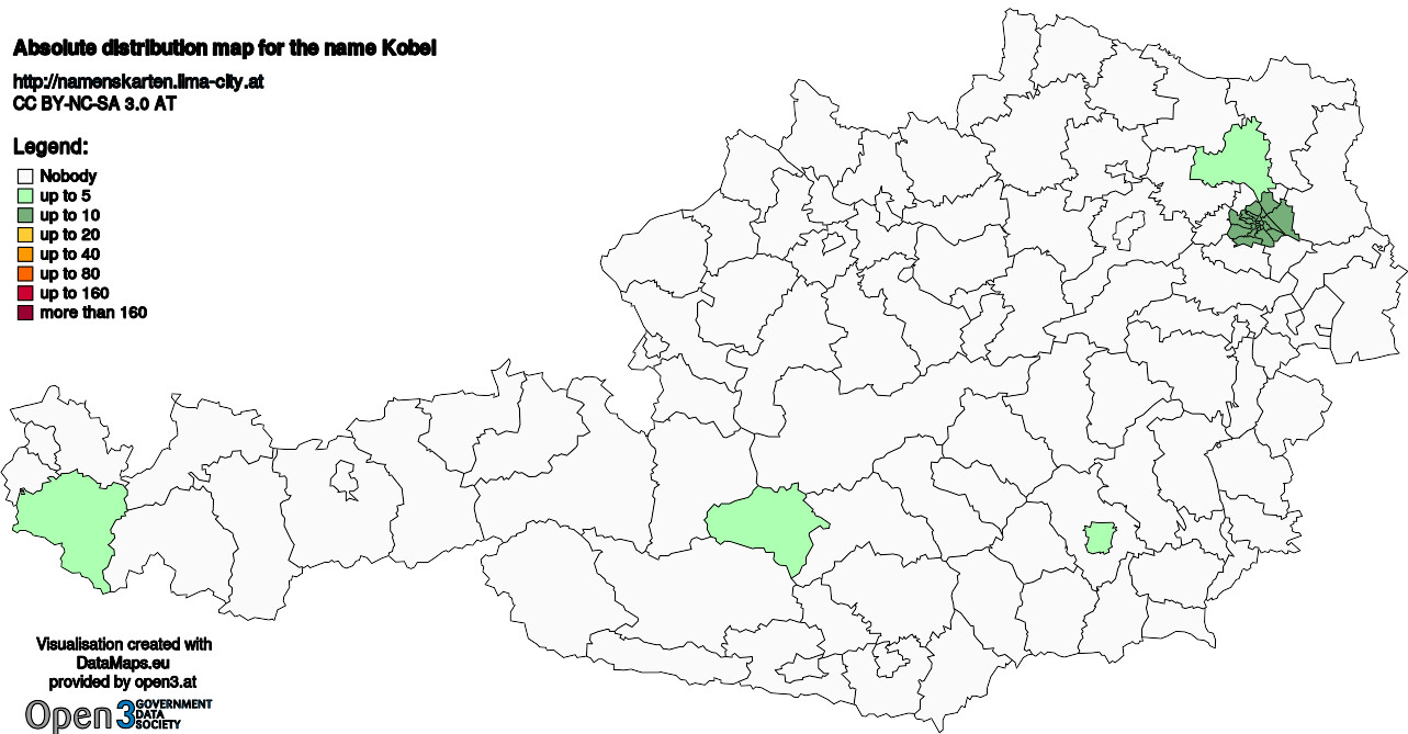 Absolute Distribution maps for surname Kobel