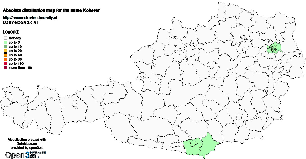 Absolute Distribution maps for surname Koberer