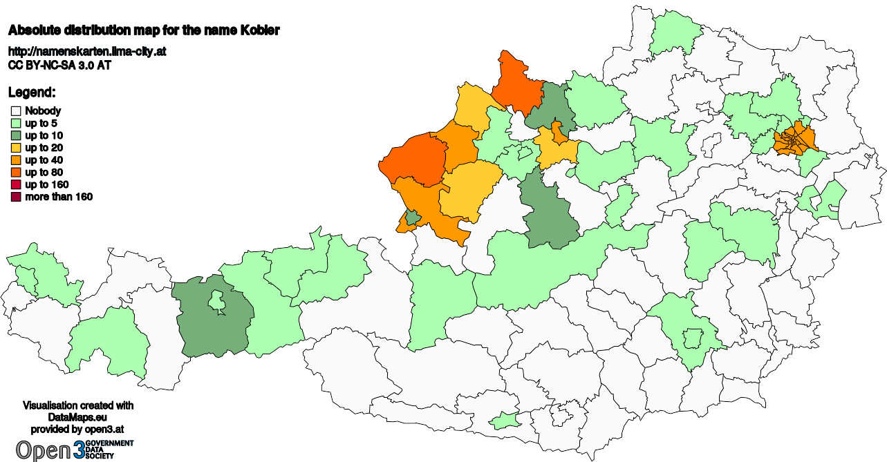 Absolute Distribution maps for surname Kobler