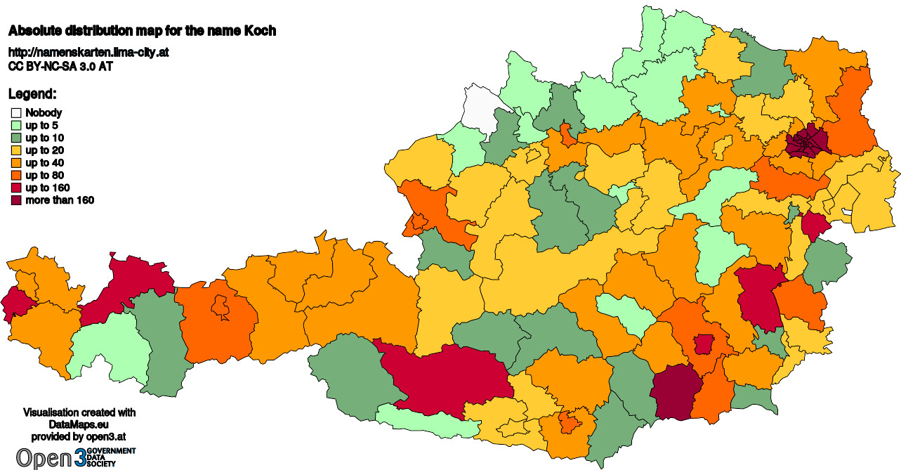 Absolute Distribution maps for surname Koch