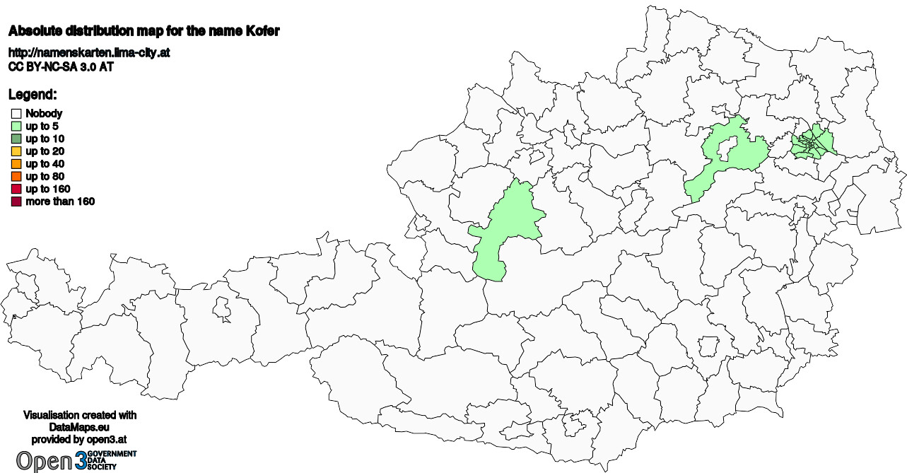 Absolute Distribution maps for surname Kofer