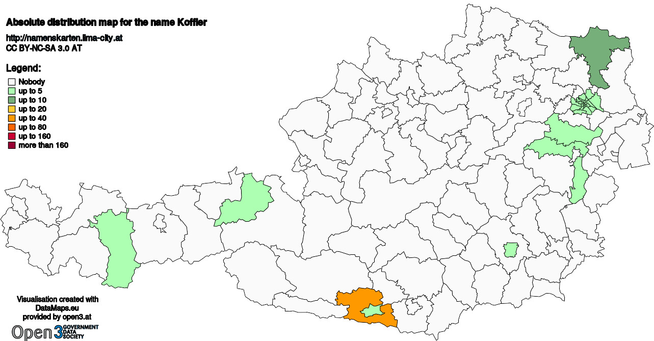 Absolute Distribution maps for surname Koffler