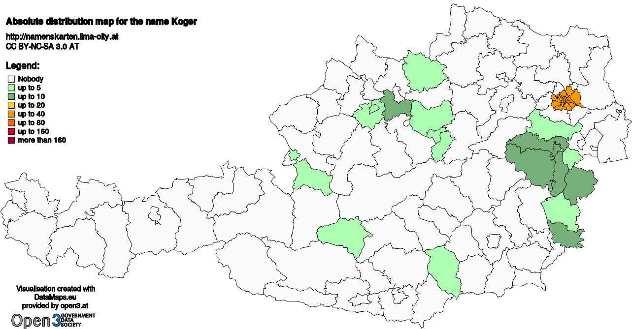 Absolute Distribution maps for surname Koger