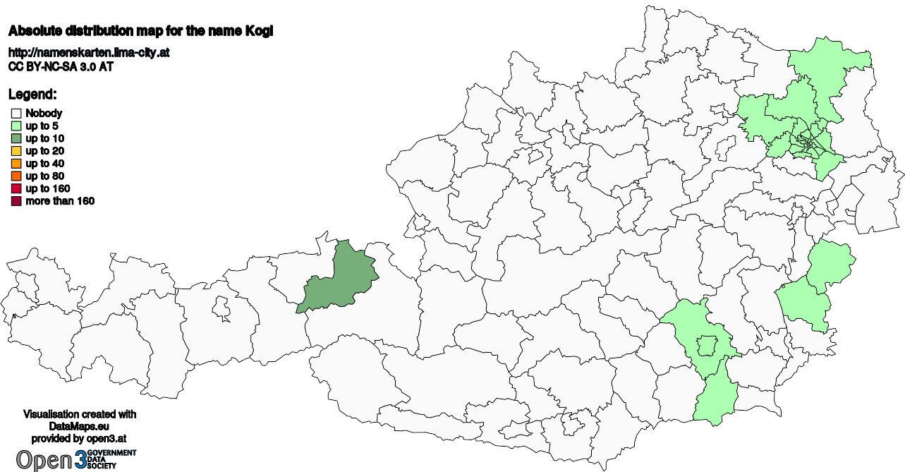 Absolute Distribution maps for surname Kogl