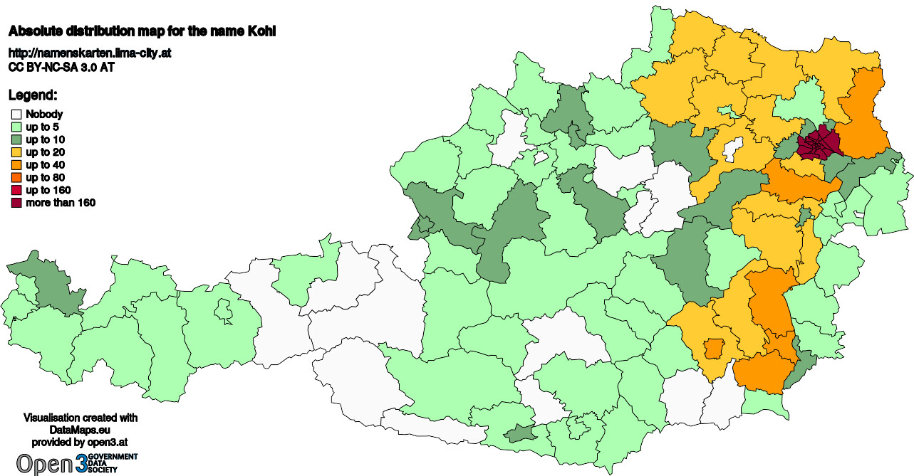 Absolute Distribution maps for surname Kohl