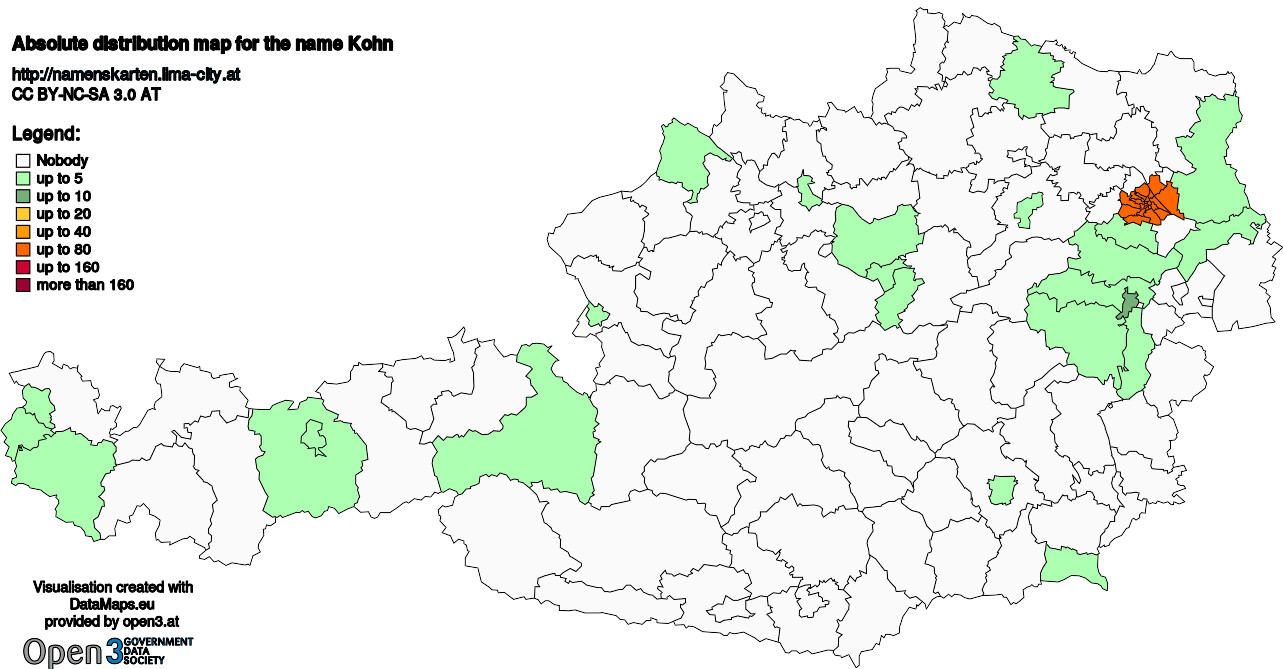 Absolute Distribution maps for surname Kohn