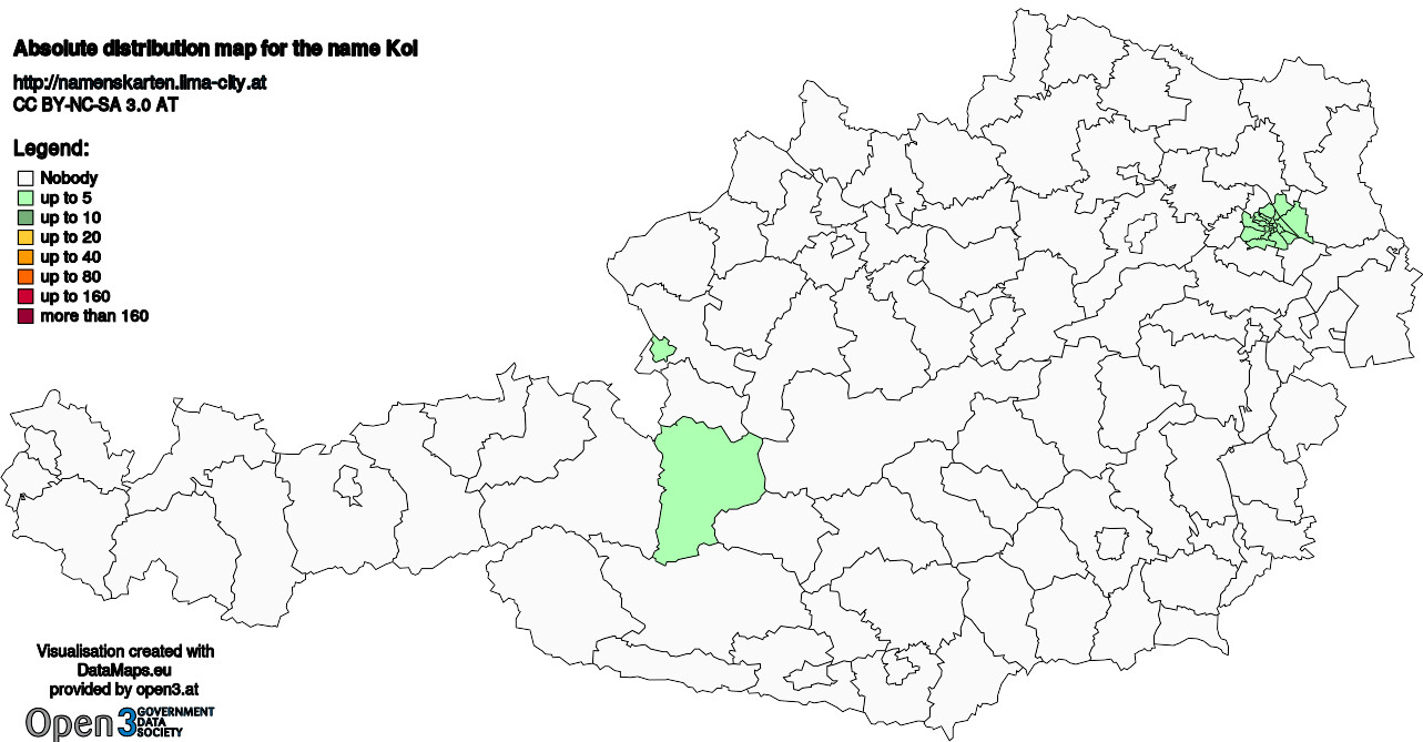 Absolute Distribution maps for surname Kol