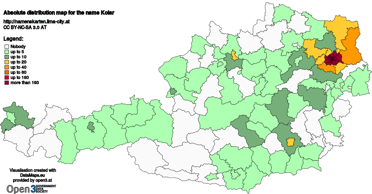 Absolute Distribution maps for surname Kolar