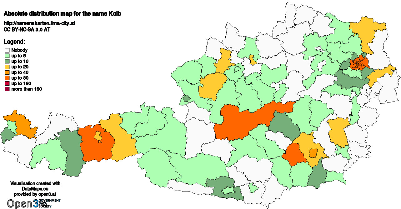 Absolute Distribution maps for surname Kolb