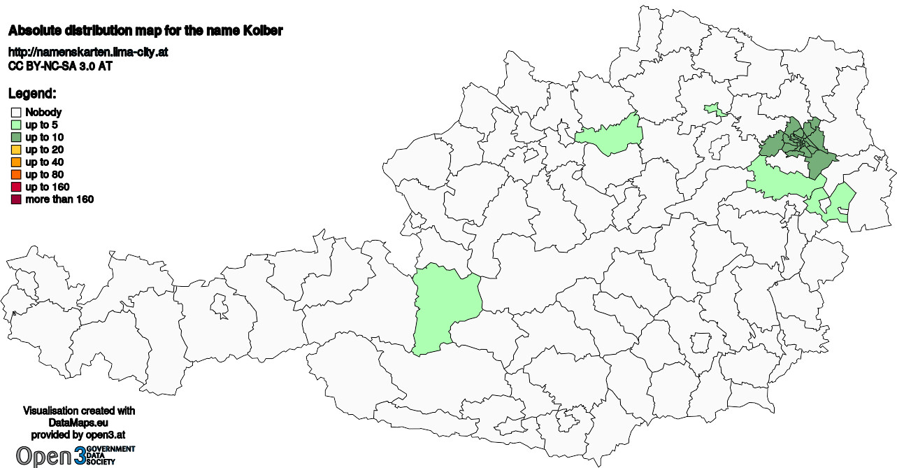 Absolute Distribution maps for surname Kolber