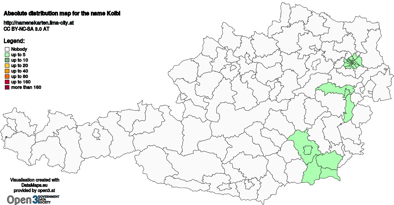 Absolute Distribution maps for surname Kolbl