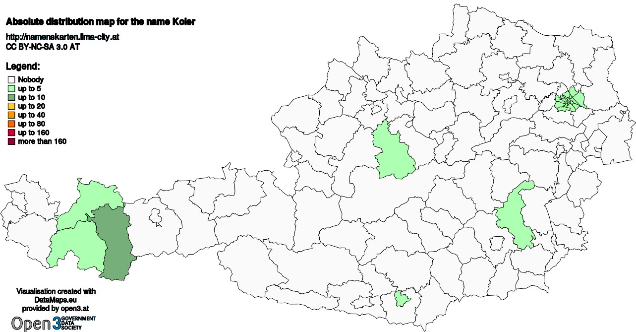 Absolute Distribution maps for surname Koler