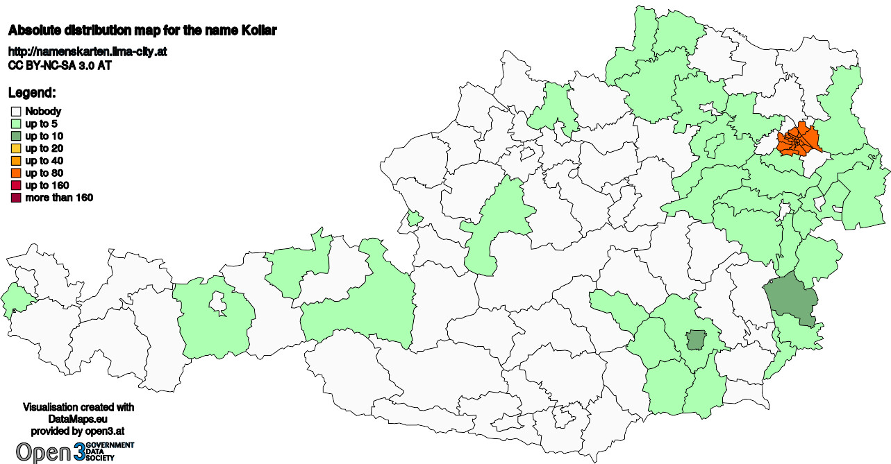 Absolute Distribution maps for surname Kollar