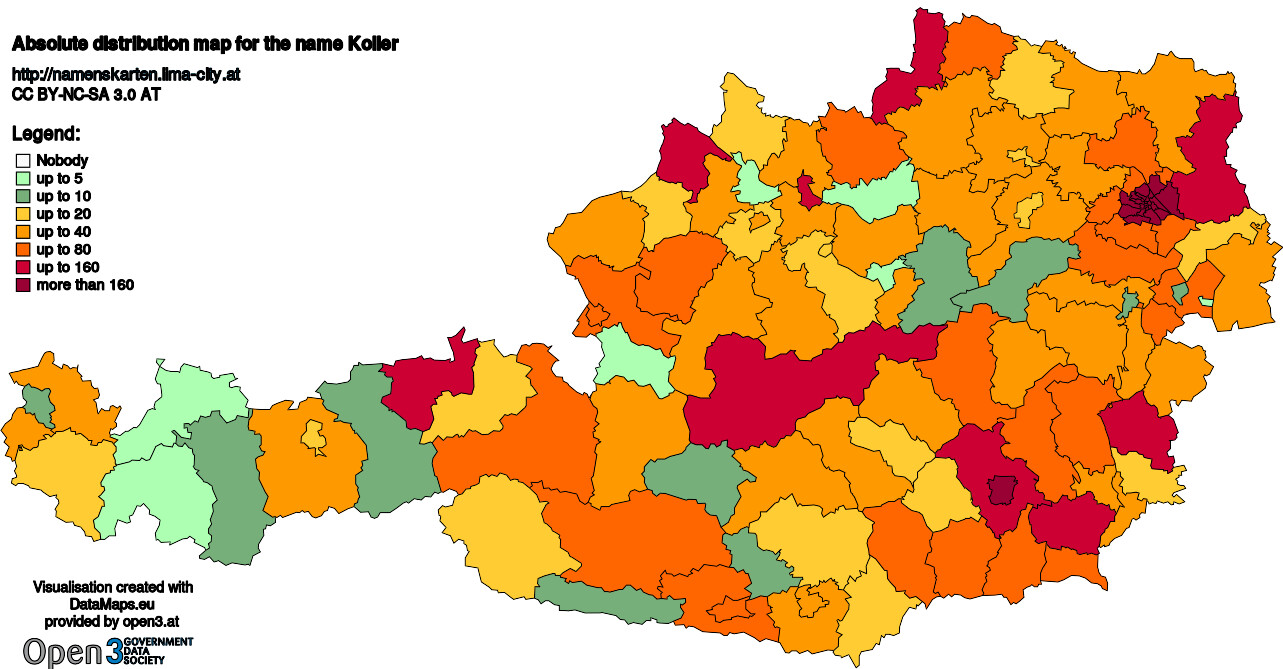 Absolute Distribution maps for surname Koller
